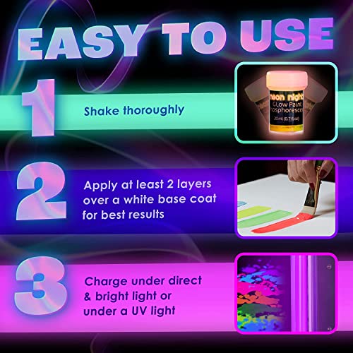 Glow-in-The-Dark Paint, Multi-Surface Acrylic Paints for Outdoor and Indoor Use on Canvas & Walls, Halloween Decorate, Gifts for Artists, neon nights