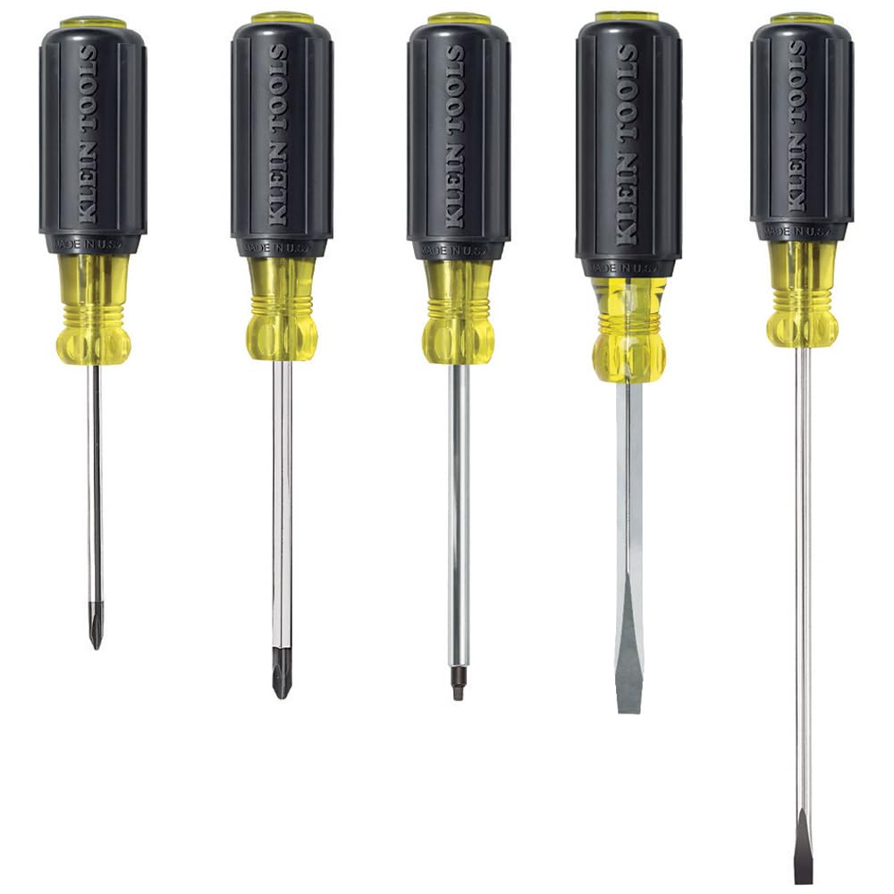 Klein Tools 80031 Screwdriver Set, 5-Piece Kit Includes 2 Slotted, 2 Phillips and 1 Square Tip Screwdriver, Cushion Grip Comfort Klein Tools