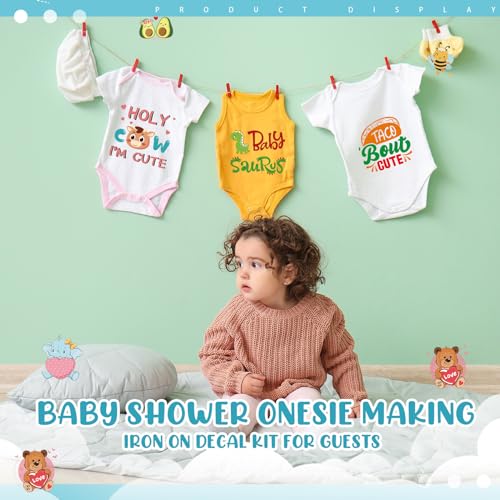 Teling 36 Pcs Iron on Decals Baby Shower Games Iron on Transfers Stickers Patches Baby Bodysuit Making Bibs Decorating Kit Funny Woodland Animal Teling