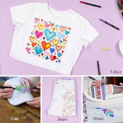 Zenacolor 40 Fabric Markers Pens Set - Non Toxic, Indelible and Permanent Fabric Paint - Fine Point Tip Textile Marker Pen Zenacolor