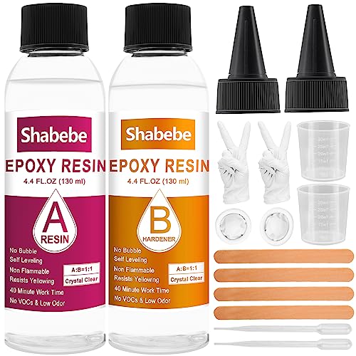 Epoxy Resin, 8.8OZ Resin Kit, Epoxy Resin Crystal Clear, Not Yellowing and No Bubble Self Leveling Easy Mix 1:1 Casting & Coating for DIY Jewelry Shabebe
