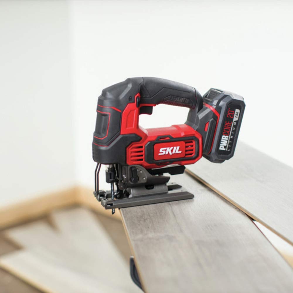 SKIL PWR CORE 20 Brushless 20V 1 Inch Stroke Jigsaw Includes 2.0Ah Lithium Battery with PWR ASSIST USB and PWR JUMP Charger - JS820202 Skil