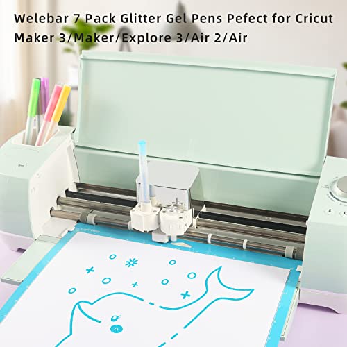 Welebar Glitter Gel Pen Set for Cricut Maker 3/Maker/Explore 3/Air 2/Air, 0.8 Tip Glitter Pen Set of 7 Pack Medium Point Pen, Writing, Drawing, Welebar