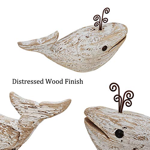 K KILIPES Wood Whale Statue Nautical Tabletop Decor Rustic Whale Animal Figurine Distressed Wooden Whale Sculpture Fun Beach Ocean Decor (1, 4.72" H) K KILIPES