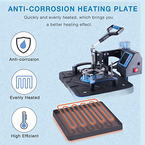 HORGELU Upgraded 5 in 1 Heat Press Machine 15x15 Inch Heat Transfer Machine 360-Degree Swing Away Multifunction Digital Sublimation Combo Heat Press Horgelu