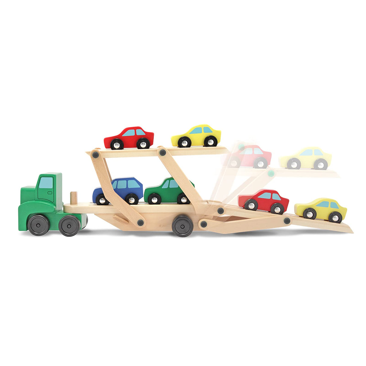 Melissa & Doug Car Carrier Truck and Cars Wooden Toy Set With 1 Truck and 4 Cars - Vehicle Toys, Push And Go Wooden Trucks For Toddlers And Kids Ages Melissa & Doug