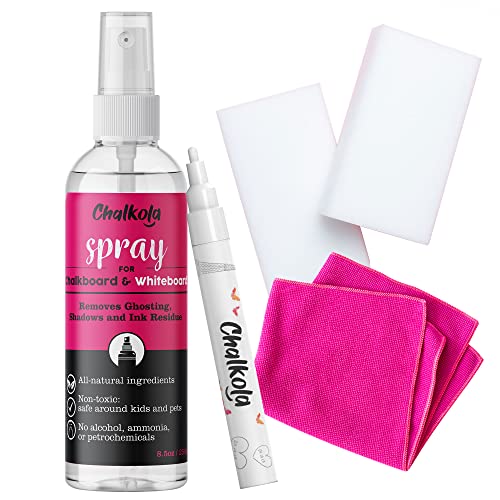 Chalkola Natural Chalkboard Cleaner Spray & Eraser Kit for Liquid Chalk Markers - Suitable for Whiteboard, Blackboard and Dry Erase Boards - Comes Chalkola