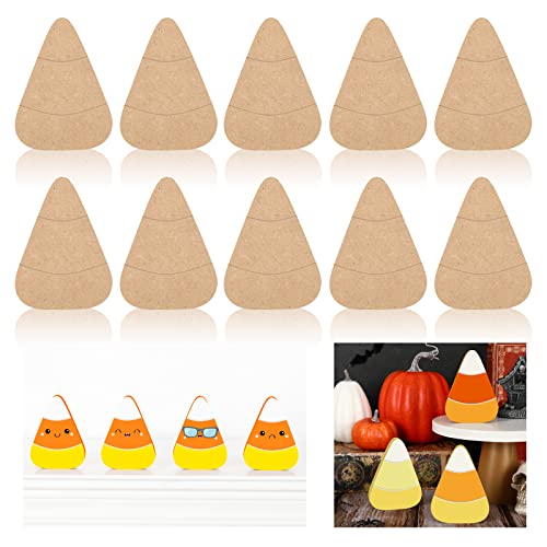 Whaline 10Pcs Halloween Wooden Candy Corn Cutouts with Line Blank Candy Corn Unfinished Table Wooden Signs for Halloween Home Kitchen Office Table Whaline