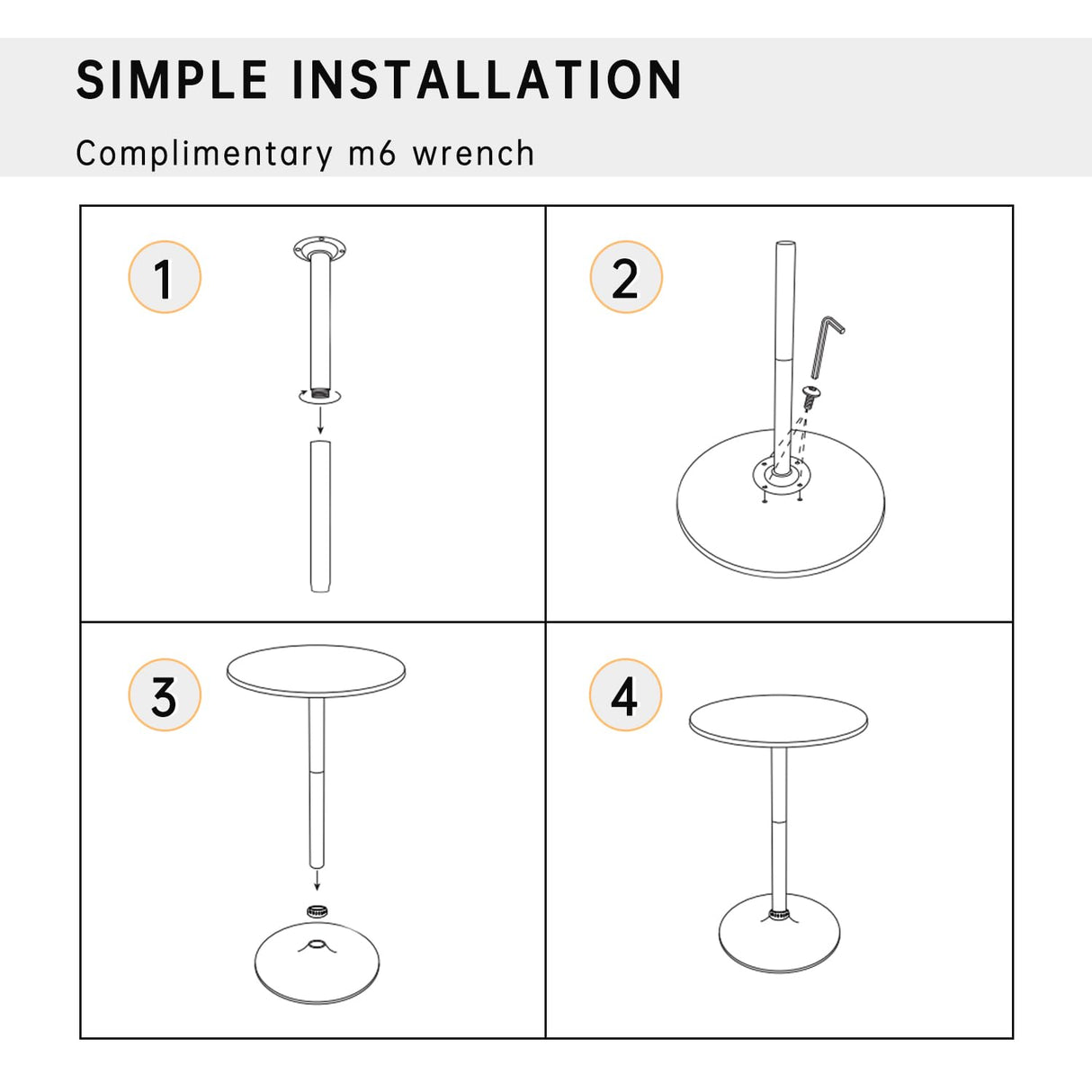 Modern 40" Black Round Bar Table with Solid Top and Sturdy Metal Base Dopinmin