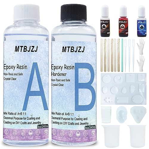 16OZ Quick Curing Epoxy Resin Kit - 4 Hrs Demold Upgrade - Clear & Bubble Free Epoxy - Fast Demold 1:1 Mix Resin - High Hardness for Art, Jewelry, MTBJZJ