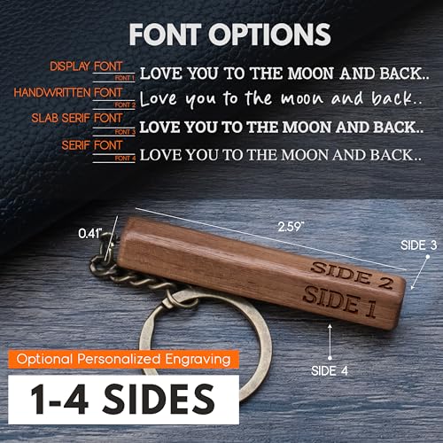 Custom 4 Sided Keychain, Personalized Key Chain with Name, Message | Cherry | Engraved Keychain for Men, Women, Boyfriend, Girlfriend, Customizable Personalized Favors