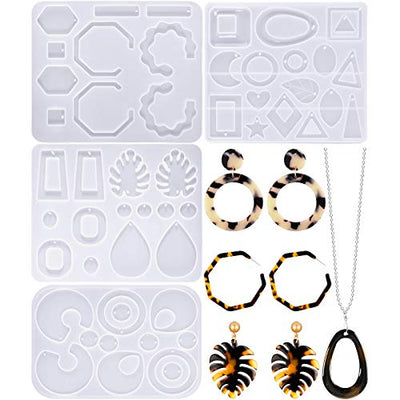 4 Pieces Earring Molds Silicone, Epoxy Resin Molds DIY Craft for DIY Women Earrings, Pendants, Rings, Jewelry Craft Supplies (Geometric)