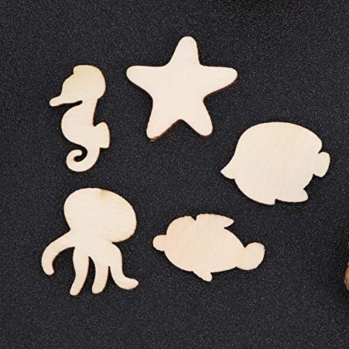 Amosfun 100pcs Unfinished Wood Cutouts Sea Animal Star Fish Shaped Wood Pieces for Kids DIY Art Craft Home Decoration (Random Pattern) Amosfun