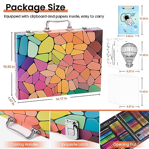 POPYOLA Art Supplies, 180 Piece Drawing Painting Art Kit with Clipboard and Coloring Papers, Gifts Art Set Case with Oil Pastels, Crayons, Colored POPYOLA