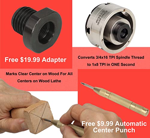 VINWOX SCR4-4 Wood Lathe Chuck, 4-Jaw Self-Centering Chuck, with 1"x8TPI thread & 3/4"x16TPI Adapter, 3 Years Warranty VINWOX