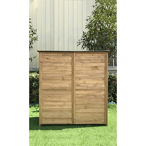 Hanover Outdoor Storage Shed, Double Door Wood Shed for Tools and Garden Supplies with Shelf and Locking Latch, 36 Cu.Ft. Capacity (4.4' x 5' x Hanover
