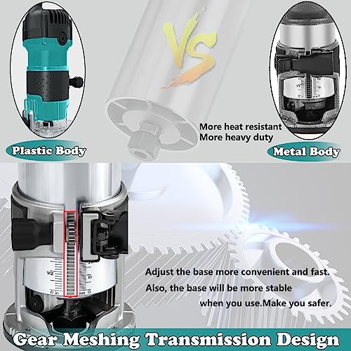 Dobetter 6.5-Amp Wood Router Tool, 1.25 HP Compact Trim Router with 6 Variable Speed, 12 Wood Router Bits, 1/4" & 3/8" Collets and Dust Hood -DBTR700 Dobetter