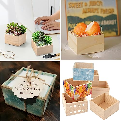GNIEMCKIN 20 Pack 4 x 4 Inch Wooden Box, Unfinished Small Square Wooden Box, Rustic Wooden Box, Organizer Storage wood Box for DIY Crafts, GNIEMCKIN