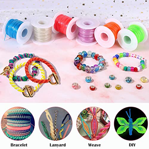 Lanyard String Kit, Cridoz 6Pack Glow in Dark Plastic Lacing Cord Gimp String Lanyard Weaving Kit for Boondoggle, Bracelets, Keychains, Crafts cridoz