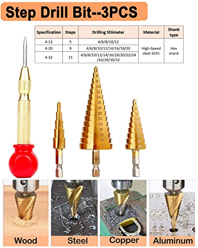 SHITIME 34 Pack Wood Working Chamfer Drilling Tools, 6 Countersink Drill Bit Set, 7 Counter Sinker Drill Bit Set, 8 Plug Cutters for Wood, 8 Drill Shitime