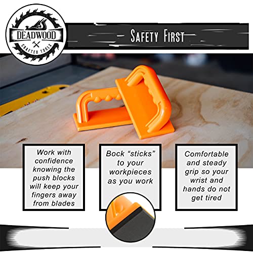 DCT Wood Cutting Push Up Stick Block 2-Pack Set – Angle Handle Foam Pad Holder Blocks for Cutting on Jointer, Table Saw Deadwood Crafted Tools