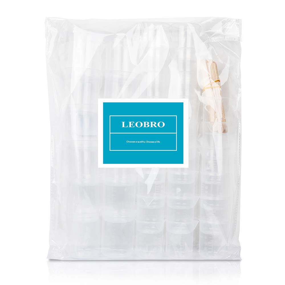 LEOBRO 36 PCS Resin Mixing Cups, 12PCS 100ML Plastic Measuring Cups for Resin, 24PCS 50ML Paint Epoxy Resin Mixing Cups, with Craft Sticks, Beaker, LEOBRO