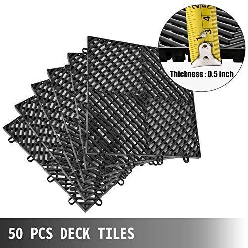 Happybuy Tiles Interlocking 50 PCS Black, Drainage Tiles 12x12x0.5 Inches, Deck Tiles Outdoor Floor Tiles, Outdoor Interlocking Tiles, Deck Flooring Happybuy