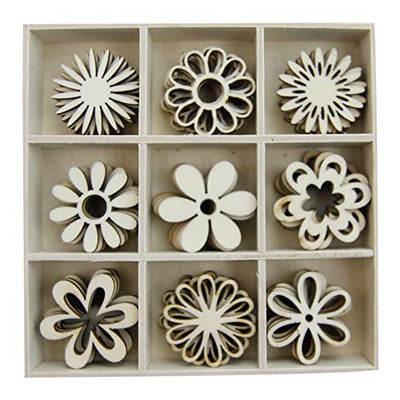 IMIKEYA 1 Box of 45pcs Wooden Embellishments Cutouts Wooden Slices Flower Shapes Decorations Unfinished Crafts Ornaments