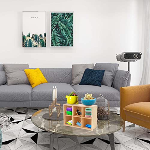 LepoHome Wood Pen Holder, Unfinished Wooden Remote Control Pencil Holder Caddy, Rustic Table Organizer with 6 Compartments for Art Supplies, Pen, LepoHome