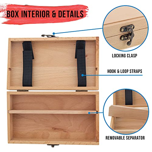 US Art Supply Small Beechwood Artist Tool and Brush Storage Box with Locking Clasp US Art Supply