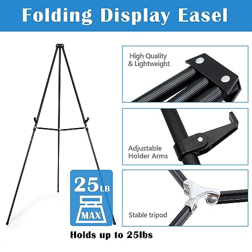 Falling in Art 66" High Black Aluminum Display Easel Stand, Large Adjustable Height Presentation Stand, Portable Tripod Holding Signs, Posters, and Falling in Art