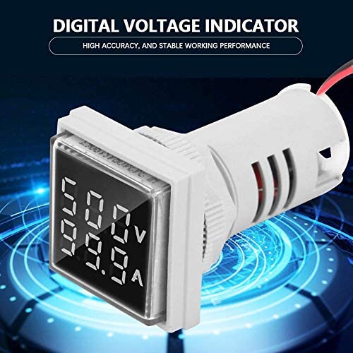 LED Display Voltmeter, Voltage Tester Current Detector Square 22mm Dual Display Panel Voltmeter Ammeter AC 0-100A 60-500V Meter Indicator (White) Hyuduo