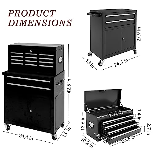 SUN & SUMMER 8-Drawer Rolling Tool Chest with Wheels Tool Storage Organizer Cabinets with Lockable Drawers Tool Box with Adjustable Shelf Tool Chest SUN & SUMMER