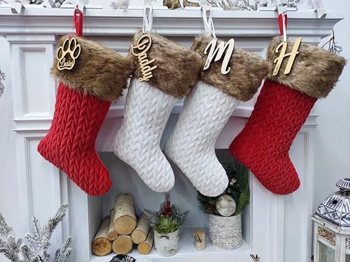 Christmas Stocking Name Tags Personalized Stocking Wood Letters Custom Gold White Name Tags Christmas Rustic Country Farmhouse Cutout Modern CHRISTMAS-STOCKINGS-BY-STOCKINGFACTORY