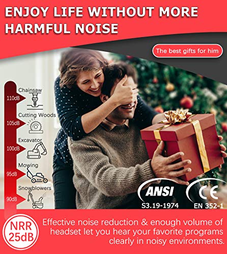 PROHEAR 037 Bluetooth 5.0 Hearing Protection Headphones with Rechargeable 1100mAh Battery, 25dB NRR Safety Noise Reduction Ear Muffs 40H Playtime for PROHEAR