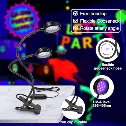 inShareplus Dimmable 395nm~405nm UV Resin Light with USB,10W Portable UV Dual Black Clamp Lights, Gooseneck Curing Lamp with Clip for UV Glue Resin inShareplus