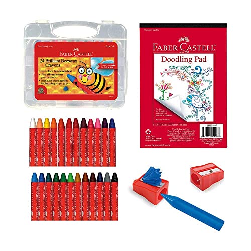 Faber-Castell Back to School Beeswax Crayon Coloring Set - 24 Beeswax Crayons, Crayon Sharpener & Doodle Pad, Multi (FC14339) Faber-Castell