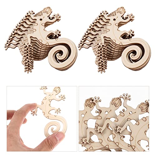 Sewroro Wooden Toys Wooden Flowers 50 Sets Wooden Lizard Cutout Lizard Shape Unfinished Wood Craft Cutouts Wood Gecko to Paint with Ropes for Arts Sewroro
