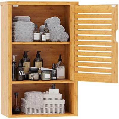 VIAGDO Bamboo Wall-Mounted Bathroom Cabinet with Adjustable Inner Shelf and Single Door