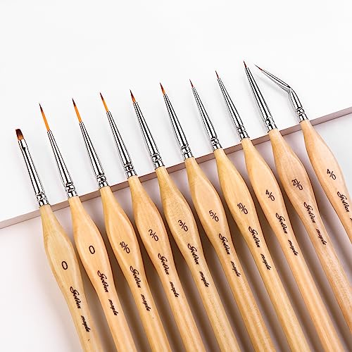 Miniature Paint Brushes,10pcs Micro Detail Paint Brush Set,Small Thin Paintbrush for Acrylic, Watercolor, Oil, Craft, Models, Warhammer 40k Line golden maple