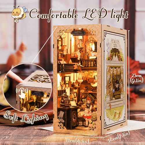 CUTEBEE DIY Bookshelf Kit with Dust Cover, DIY Dollhouse Bookshelf Insert Decoration, Old Scent Antique Shop, Bookstop Model Building - Creative Kit CUTEBEE