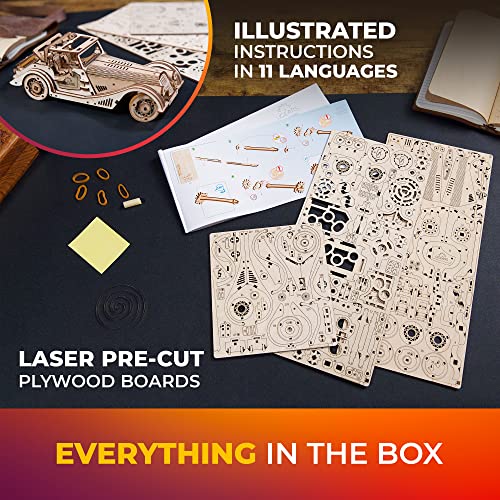 UGEARS Sports Car Rapid Mouse - 3D Car Model Puzzle with Powerful Dual Engine System - 3D Wooden Puzzles for Adults - Challenging Roadster Model Car UGEARS