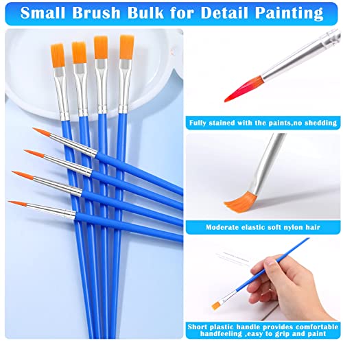 Small Paint Brushes Bulk, Anezus 50 Pcs Flat Tip Round Acrylic Paint Brushes for Kids Classroom Acrylic Watercolor Canvas Face Painting Touch Up anezus