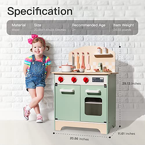 ROBOTIME Wooden Kitchen Playset for Kids Toddler, Wood Chef Pretend Play Kitchen Preschool Toy Kitchen Sets for Kids Boys Girls Ages 3 to 8 (Green) ROBOTIME