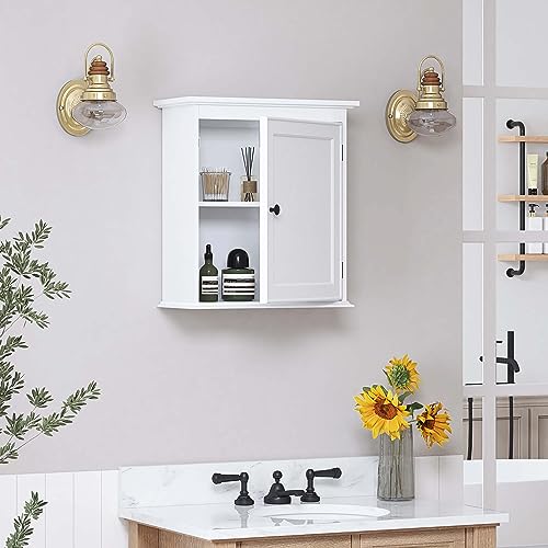 Spirich Small Bathroom Wall Cabinet, Wall Mounted Storage Cabinet, Medicine Cabinet Organizer for Bathroom, Kitchen, Living Room, White Spirich