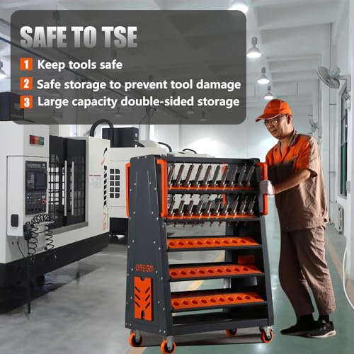 CAT40 CNC Tool Cart-100 Cap, 5-Tier CNC Rolling Carts with Wheels,40 Taper Tool Holder, CNC Mobile Tool Holder, CNC Tool Organizer, CAT 40 Tool LYREIGN