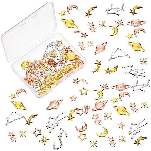 Cosmos Themed Resin Fillers and Resin Fillers Moon Star Resin Charms Alloy Epoxy Resin Supplies (Gold, Silver, Rose Gold, 82 Pieces) Hicarer