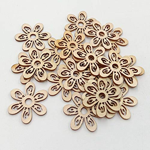 HEALLILY 20 Pcs Flower Wood Shapes Craft Wooden Slices DIY Unfinished Wood Ornament for DIY Art Home Decoration HEALLILY