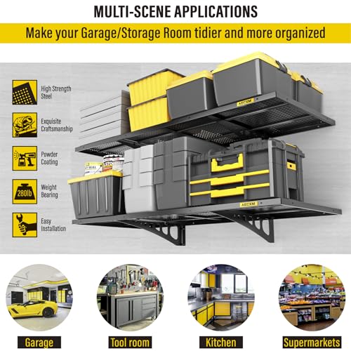 Aecxm 2pack-1.64x4ft Garage Storage Rack Floating Wall Shelves Garage Shelves Heavy Duty Sturdy Wall Shelves Wall Mounted Shelves (Black) Aecxm