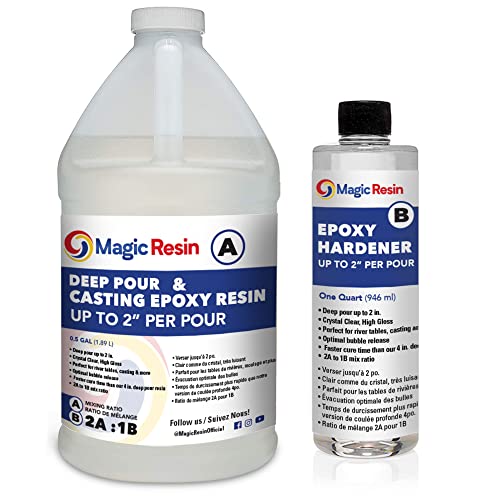 Deep Pour Epoxy Resin for River Table | 3/4 Gallon (2.85 L) | 2'' Deep Pour & Casting Epoxy Resin Kit | Low VOC & Low Odor | for River Tables, Deep Magic Resin